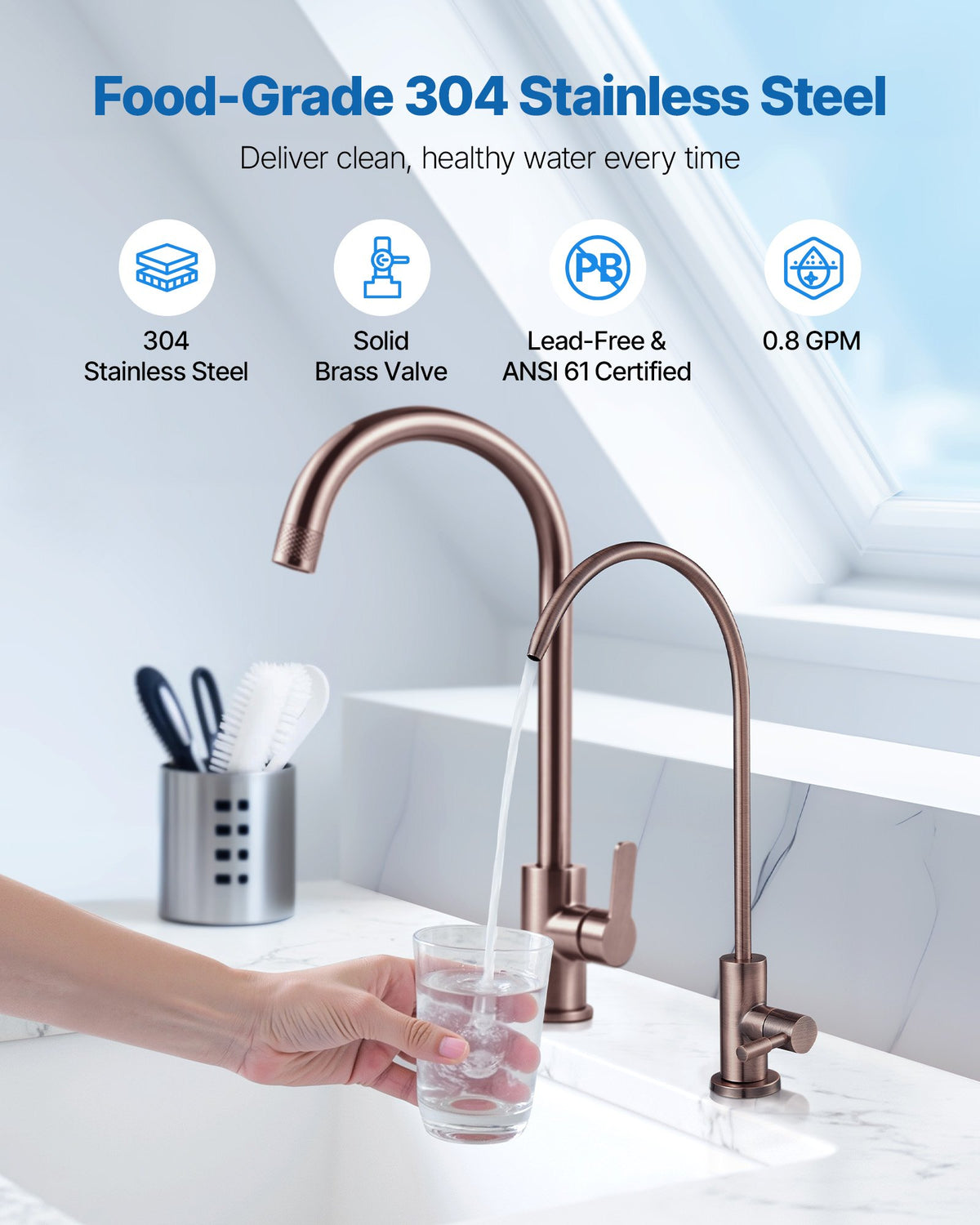 VEVOR Ro Water Faucet, Lead-Free Stainless Steel Faucet, Drinking Water Faucets with Solid Brass Valve, Anti-Rust & Durability Drinking Water Faucets For Kitchen, Bar Counter, Cafe, Antique Bronze - BXGZTBSGLSLTCHT9T001V0 - view 3
