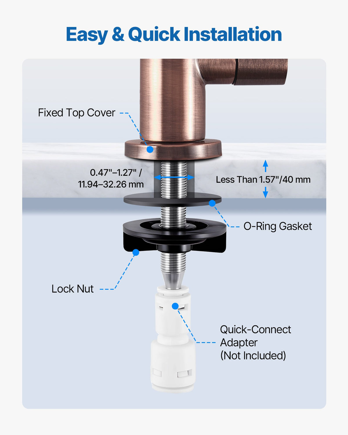 VEVOR Ro Water Faucet, Lead-Free Stainless Steel Faucet, Drinking Water Faucets with Solid Brass Valve, Anti-Rust & Durability Drinking Water Faucets For Kitchen, Bar Counter, Cafe, Antique Bronze - BXGZTBSGLSLTCHT9T001V0 - view 6