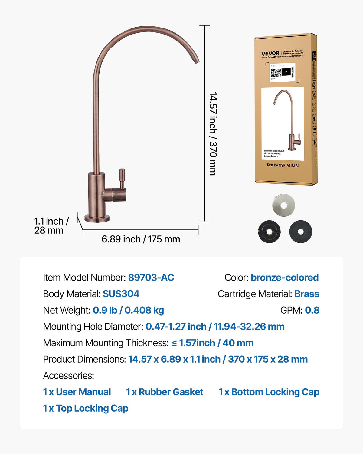 VEVOR Ro Water Faucet, Lead-Free Stainless Steel Faucet, Drinking Water Faucets with Solid Brass Valve, Anti-Rust & Durability Drinking Water Faucets For Kitchen, Bar Counter, Cafe, Antique Bronze - BXGZTBSGLSLTCHT9T001V0 - view 8