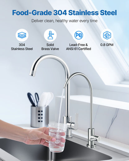 VEVOR Stainless Steel Faucet, Lead-Free Drinking Water Faucets, Reverse Osmosis Faucet with Solid Brass Valve, High Arch Filtered Water Faucets For Kitchen Sink, Bar Counter, Cafe Shop, Brushed Nickel - BXGZTBSGLSLTDJEHJ001V0 - view 3