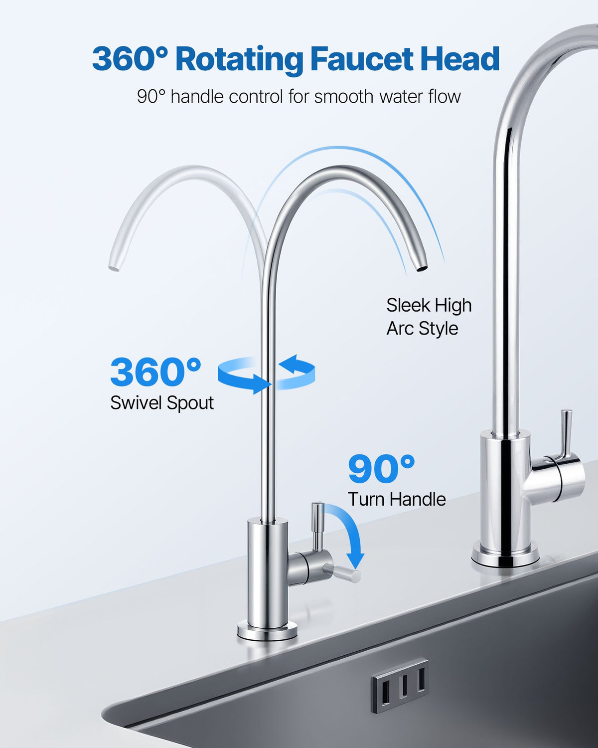 VEVOR Stainless Steel Faucet, Lead-Free Drinking Water Faucets, Reverse Osmosis Faucet with Solid Brass Valve, High Arch Filtered Water Faucets For Kitchen Sink, Bar Counter, Cafe Shop, Brushed Nickel - BXGZTBSGLSLTDJEHJ001V0 - view 4