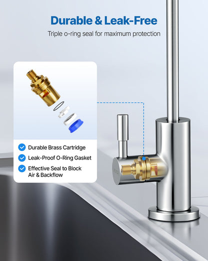 VEVOR Stainless Steel Faucet, Lead-Free Drinking Water Faucets, Reverse Osmosis Faucet with Solid Brass Valve, High Arch Filtered Water Faucets For Kitchen Sink, Bar Counter, Cafe Shop, Brushed Nickel - BXGZTBSGLSLTDJEHJ001V0 - view 5