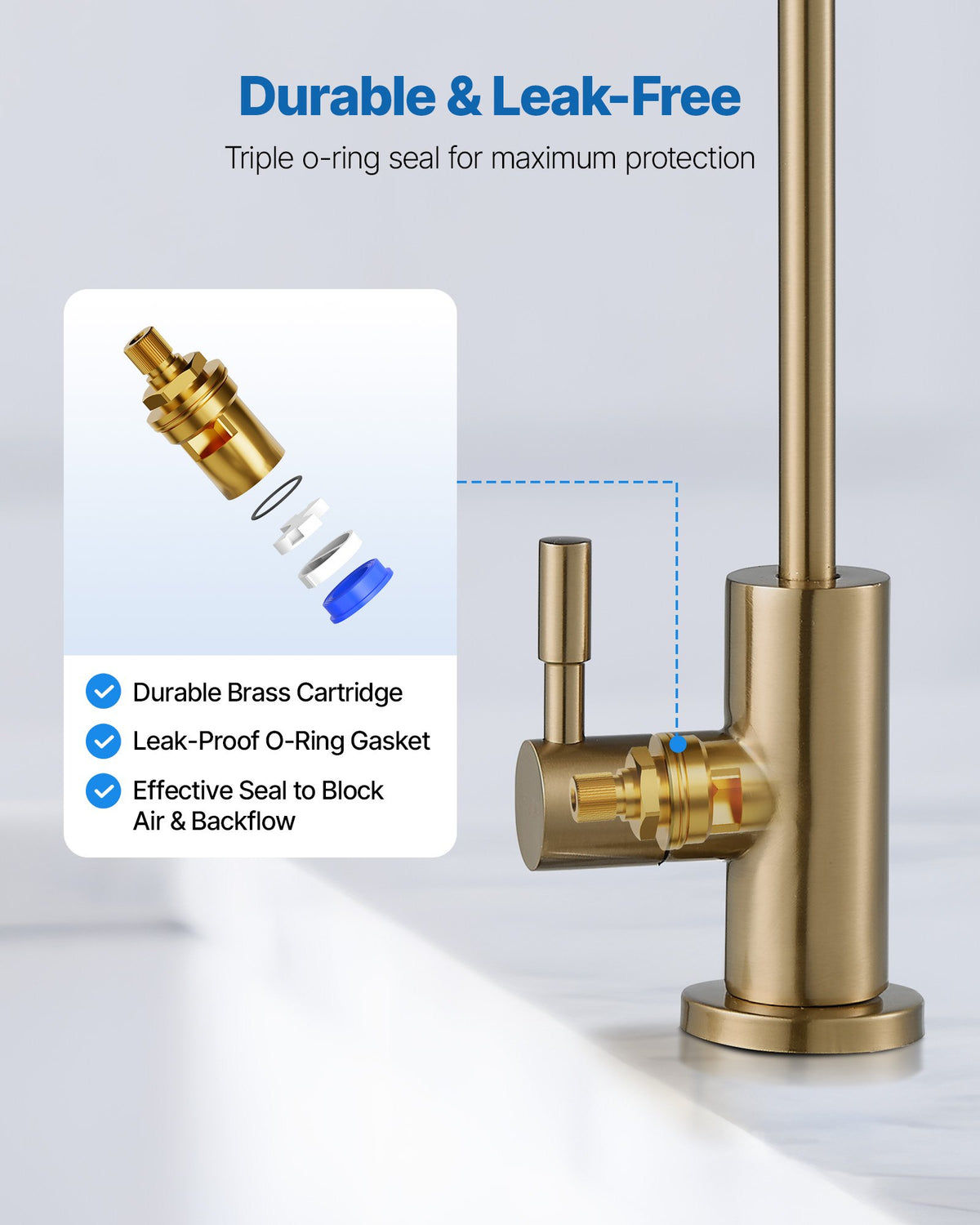 VEVOR Stainless Steel Faucet, Lead-Free Water Purifier Faucet, Filter Water Faucets With Solid Brass Valve, Anti-Rust & Durability Ro Water Faucets For Kitchen, Bar Counter, Cafe Shop, Brushed Gold - BXGZTBSGLSLTDWK7L001V0 - view 5