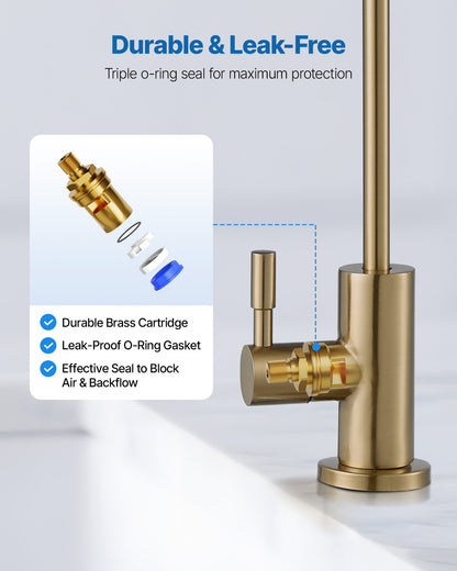 VEVOR Stainless Steel Faucet, Lead-Free Water Purifier Faucet, Filter Water Faucets With Solid Brass Valve, Anti-Rust & Durability Ro Water Faucets For Kitchen, Bar Counter, Cafe Shop, Brushed Gold - BXGZTBSGLSLTDWK7L001V0 - view 5