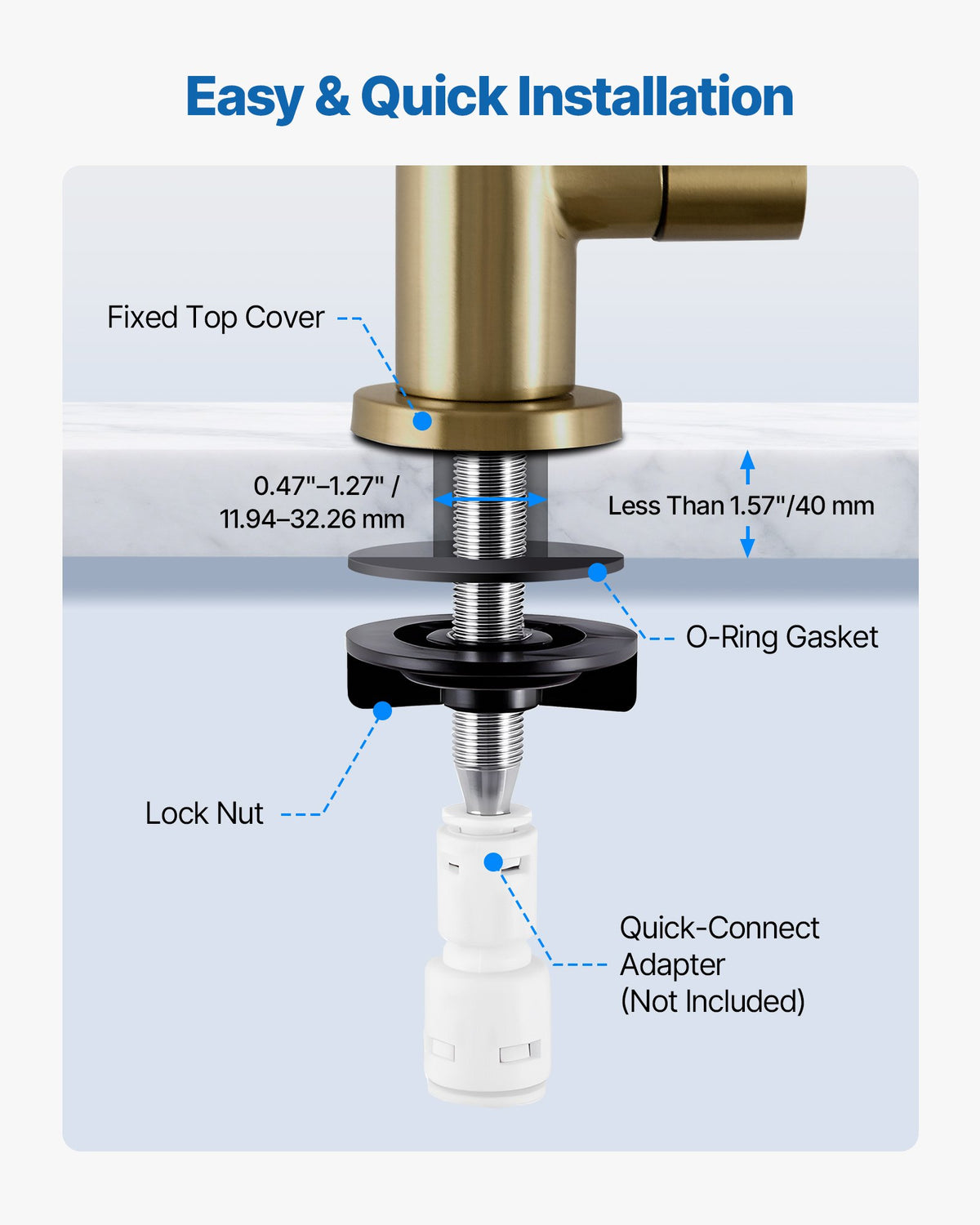 VEVOR Stainless Steel Faucet, Lead-Free Water Purifier Faucet, Filter Water Faucets With Solid Brass Valve, Anti-Rust & Durability Ro Water Faucets For Kitchen, Bar Counter, Cafe Shop, Brushed Gold - BXGZTBSGLSLTDWK7L001V0 - view 6