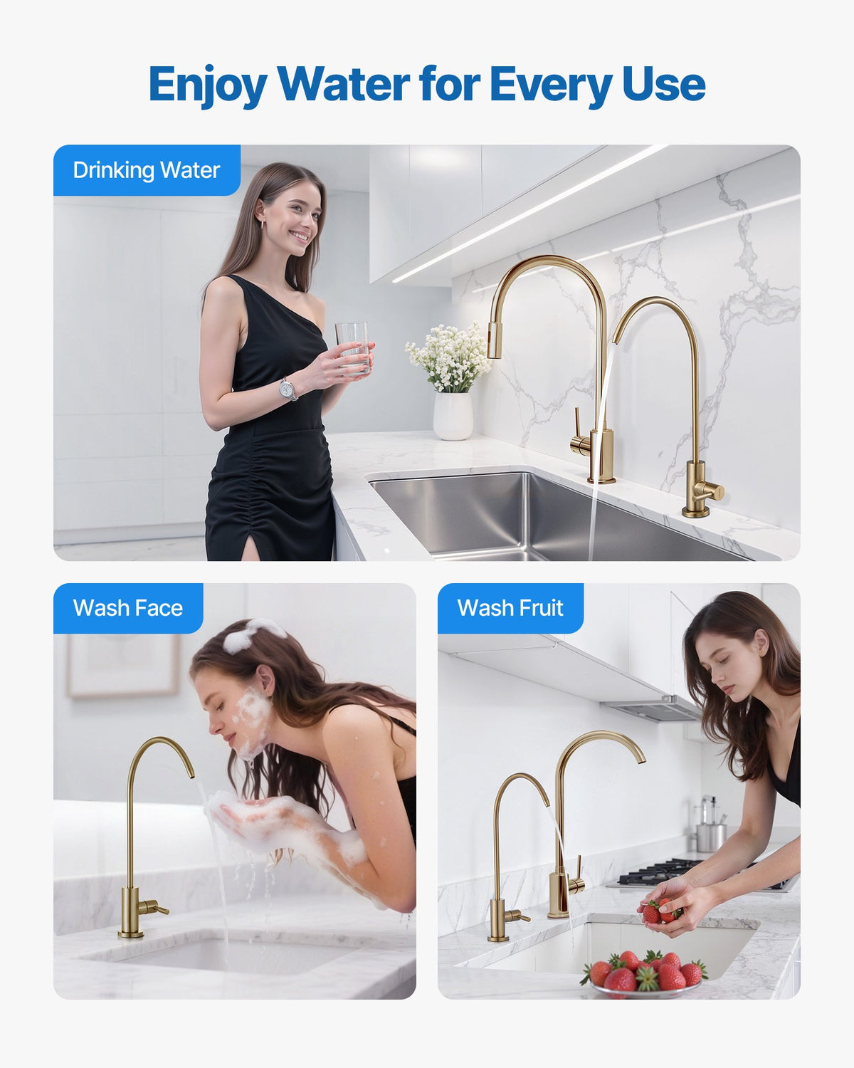 VEVOR Stainless Steel Faucet, Lead-Free Water Purifier Faucet, Filter Water Faucets With Solid Brass Valve, Anti-Rust & Durability Ro Water Faucets For Kitchen, Bar Counter, Cafe Shop, Brushed Gold - BXGZTBSGLSLTDWK7L001V0 - view 7