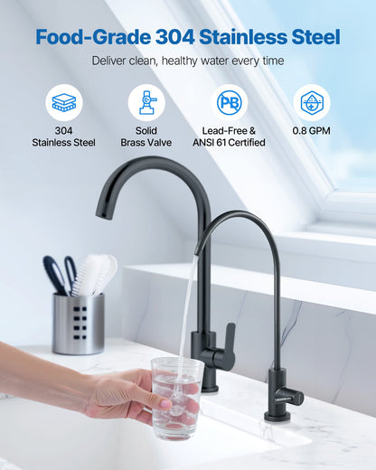 VEVOR Stainless Steel Faucet, Lead-Free Water Purifier Faucets, Reverse Osmosis Faucet with Solid Brass Valve, High Arch Drinking Water Faucets For Kitchen Sink, Bar Counter, Cafe Shop, Matte Black - BXGZTBSGLSLTIQIAA001V0 - view 3