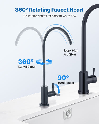 VEVOR Stainless Steel Faucet, Lead-Free Water Purifier Faucets, Reverse Osmosis Faucet with Solid Brass Valve, High Arch Drinking Water Faucets For Kitchen Sink, Bar Counter, Cafe Shop, Matte Black - BXGZTBSGLSLTIQIAA001V0 - view 4