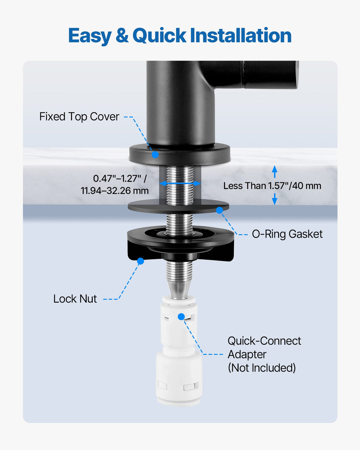 VEVOR Stainless Steel Faucet, Lead-Free Water Purifier Faucets, Reverse Osmosis Faucet with Solid Brass Valve, High Arch Drinking Water Faucets For Kitchen Sink, Bar Counter, Cafe Shop, Matte Black - BXGZTBSGLSLTIQIAA001V0 - view 6