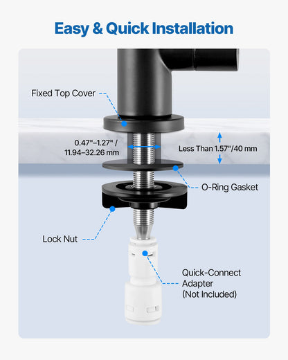 VEVOR Stainless Steel Faucet, Lead-Free Water Purifier Faucets, Reverse Osmosis Faucet with Solid Brass Valve, High Arch Drinking Water Faucets For Kitchen Sink, Bar Counter, Cafe Shop, Matte Black - BXGZTBSGLSLTIQIAA001V0 - view 6