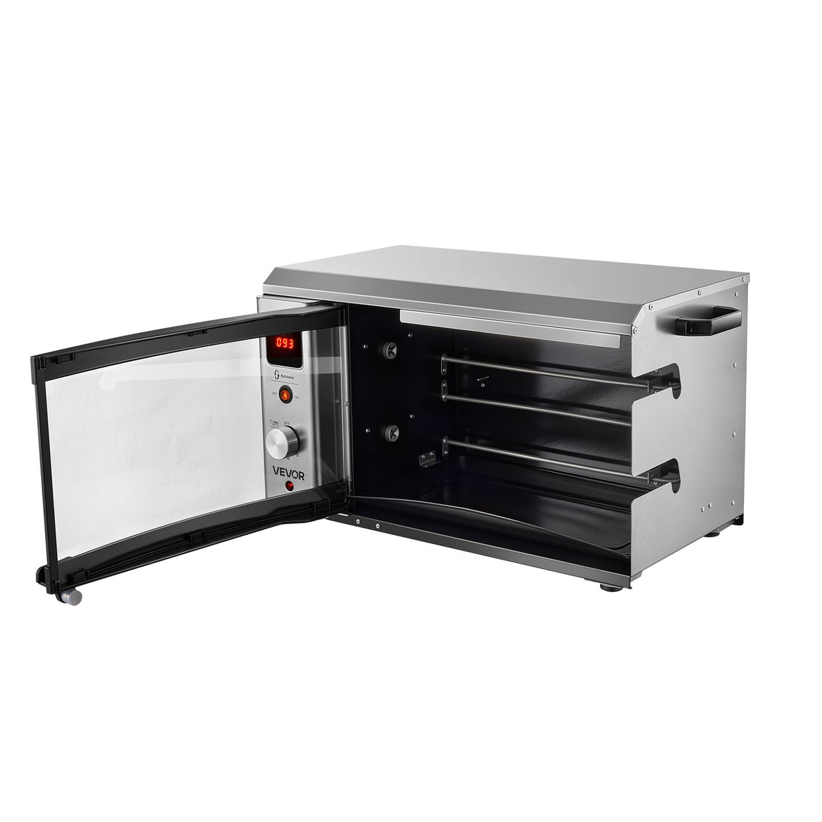 VEVOR Countertop Vertical Oven Brazilian Flame 2 Auto Rotating Skewers, for Steak, Fish, Lamb Leg, 1800W Rotisserie Shawarma Machine, Electric Meat Kebab Grill, with Curved Glass Door, Drip Tray - BXKRJBXGHXM2XCCW6001V1 - view 10