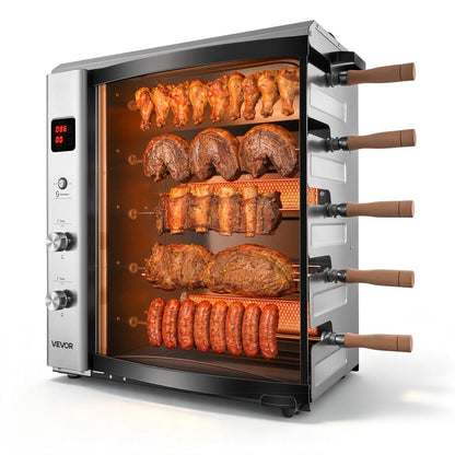 VEVOR Countertop Vertical Oven Brazilian Flame 5 Auto Rotating Skewers, for Steak, Fish, Lamb Leg, Outdoor Gas Heating Rotisserie Shawarma Machine, Meat Kebab Grill, with Curved Glass Door - BXKRJBXGHXM50OVBX001V1 - view 1