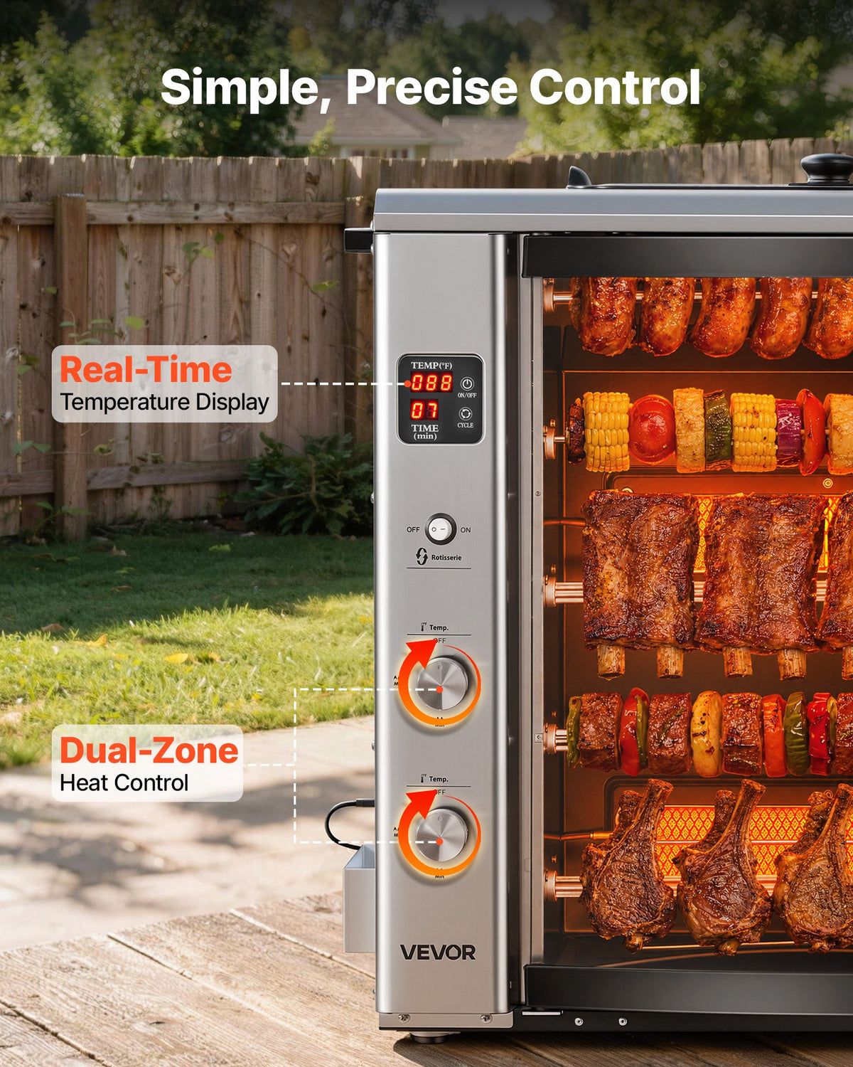 VEVOR Countertop Vertical Oven Brazilian Flame 5 Auto Rotating Skewers, for Steak, Fish, Lamb Leg, Outdoor Gas Heating Rotisserie Shawarma Machine, Meat Kebab Grill, with Curved Glass Door - BXKRJBXGHXM50OVBX001V1 - view 5