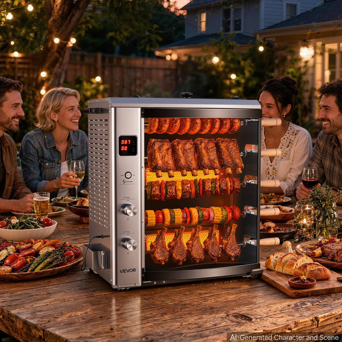 VEVOR Countertop Vertical Oven Brazilian Flame 5 Auto Rotating Skewers, for Steak, Fish, Lamb Leg, Outdoor Gas Heating Rotisserie Shawarma Machine, Meat Kebab Grill, with Curved Glass Door - BXKRJBXGHXM50OVBX001V1 - view 9