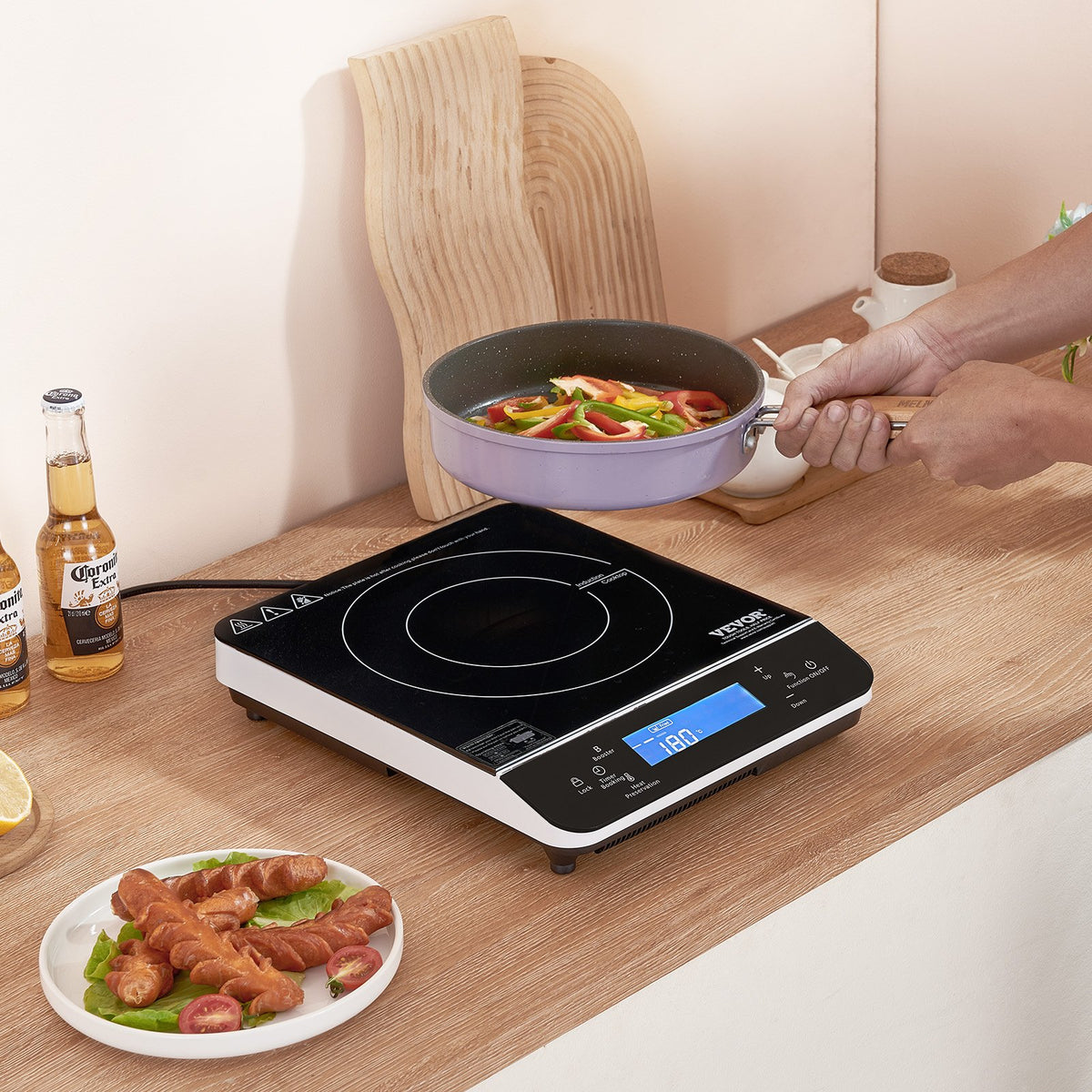 VEVOR Portable Induction Cooktop, 1500W Electric Induction Burner with 9 Temperature Settings, Countertop Induction Hot Plate with 4H Timer, 24H Reservation, Child Lock, Easy to Clean, for Cooking - BXKTMSDCL1509ZY8VV1 - view 9