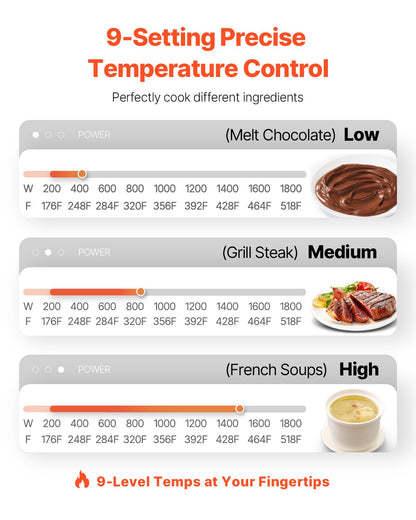 VEVOR Portable Induction Cooktop, 1800W Electric Induction Burner with 9 Temperature Settings, Countertop Induction Hot Plate with 3H Timer, Child Lock, Easy to Clean, for Home Kitchen Cooking - BXKTMSDCL180PEXMRV1 - view 4