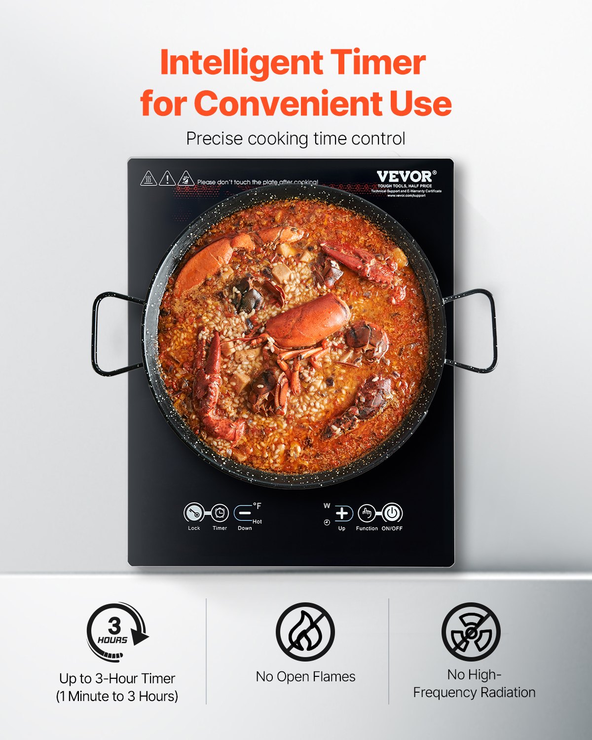 VEVOR Portable Induction Cooktop, 1800W Electric Induction Burner with 9 Temperature Settings, Countertop Induction Hot Plate with 3H Timer, Child Lock, Easy to Clean, for Home Kitchen Cooking - BXKTMSDCL180PEXMRV1 - view 5