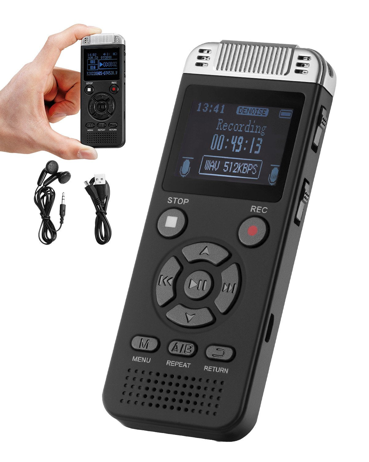 VEVOR Digital Voice Recorder, 128GB, Voice Activated Recorder with Playback, Audio Recording Device with Password USB, 8730 Hours of Storage 40 Hours of Continuous Recording, for Lectures, Meetings - BXLYJ1100MAH86SOMV9 - view 1
