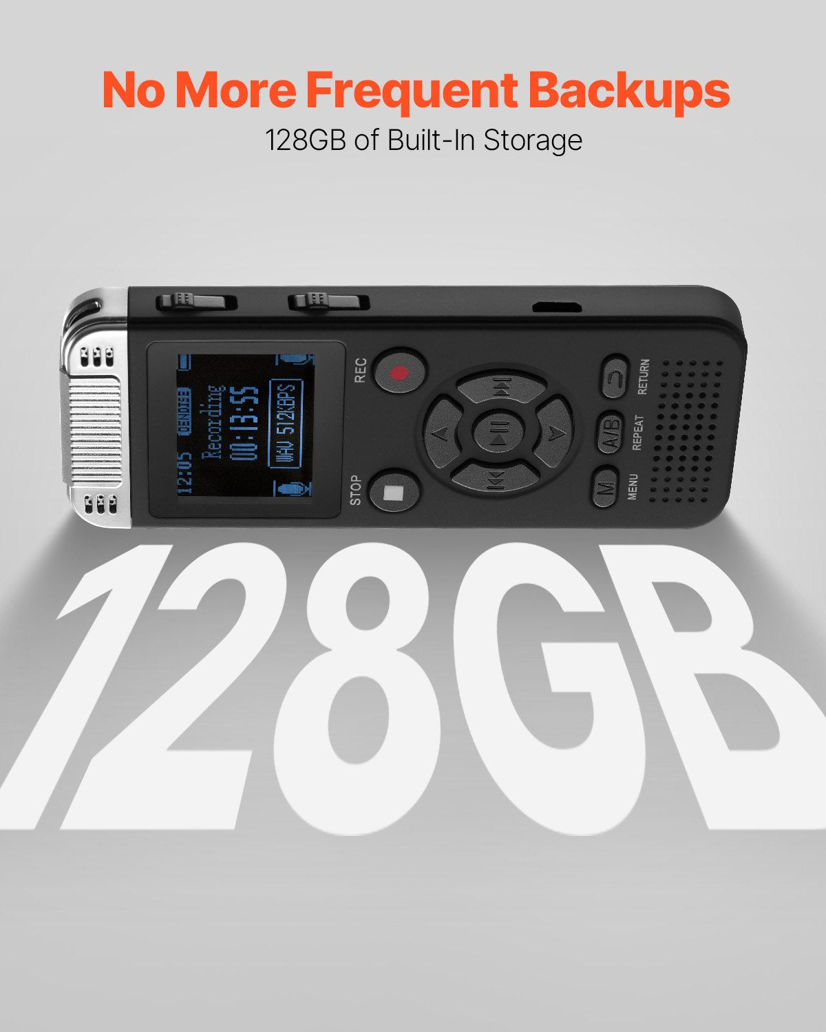 VEVOR Digital Voice Recorder, 128GB, Voice Activated Recorder with Playback, Audio Recording Device with Password USB, 8730 Hours of Storage 40 Hours of Continuous Recording, for Lectures, Meetings - BXLYJ1100MAH86SOMV9 - view 3