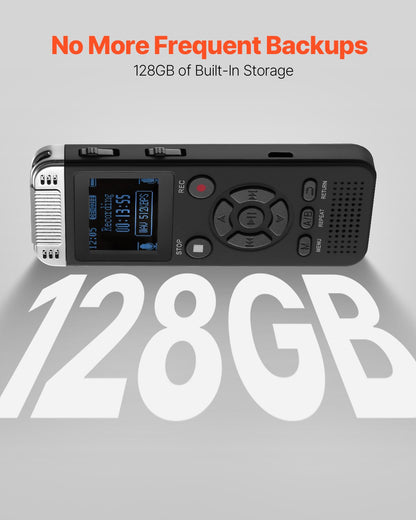 VEVOR Digital Voice Recorder, 128GB, Voice Activated Recorder with Playback, Audio Recording Device with Password USB, 8730 Hours of Storage 40 Hours of Continuous Recording, for Lectures, Meetings - BXLYJ1100MAH86SOMV9 - view 3