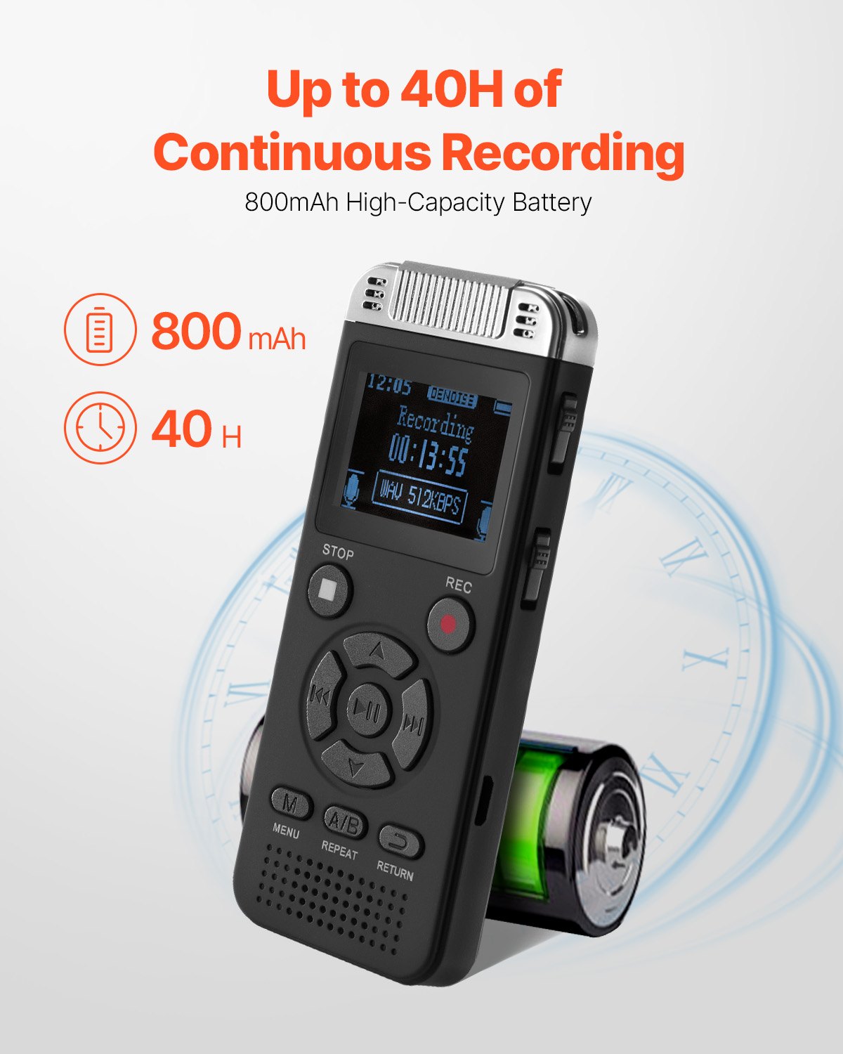 VEVOR Digital Voice Recorder, 128GB, Voice Activated Recorder with Playback, Audio Recording Device with Password USB, 8730 Hours of Storage 40 Hours of Continuous Recording, for Lectures, Meetings - BXLYJ1100MAH86SOMV9 - view 4