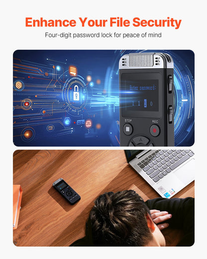 VEVOR Digital Voice Recorder, 128GB, Voice Activated Recorder with Playback, Audio Recording Device with Password USB, 8730 Hours of Storage 40 Hours of Continuous Recording, for Lectures, Meetings - BXLYJ1100MAH86SOMV9 - view 5