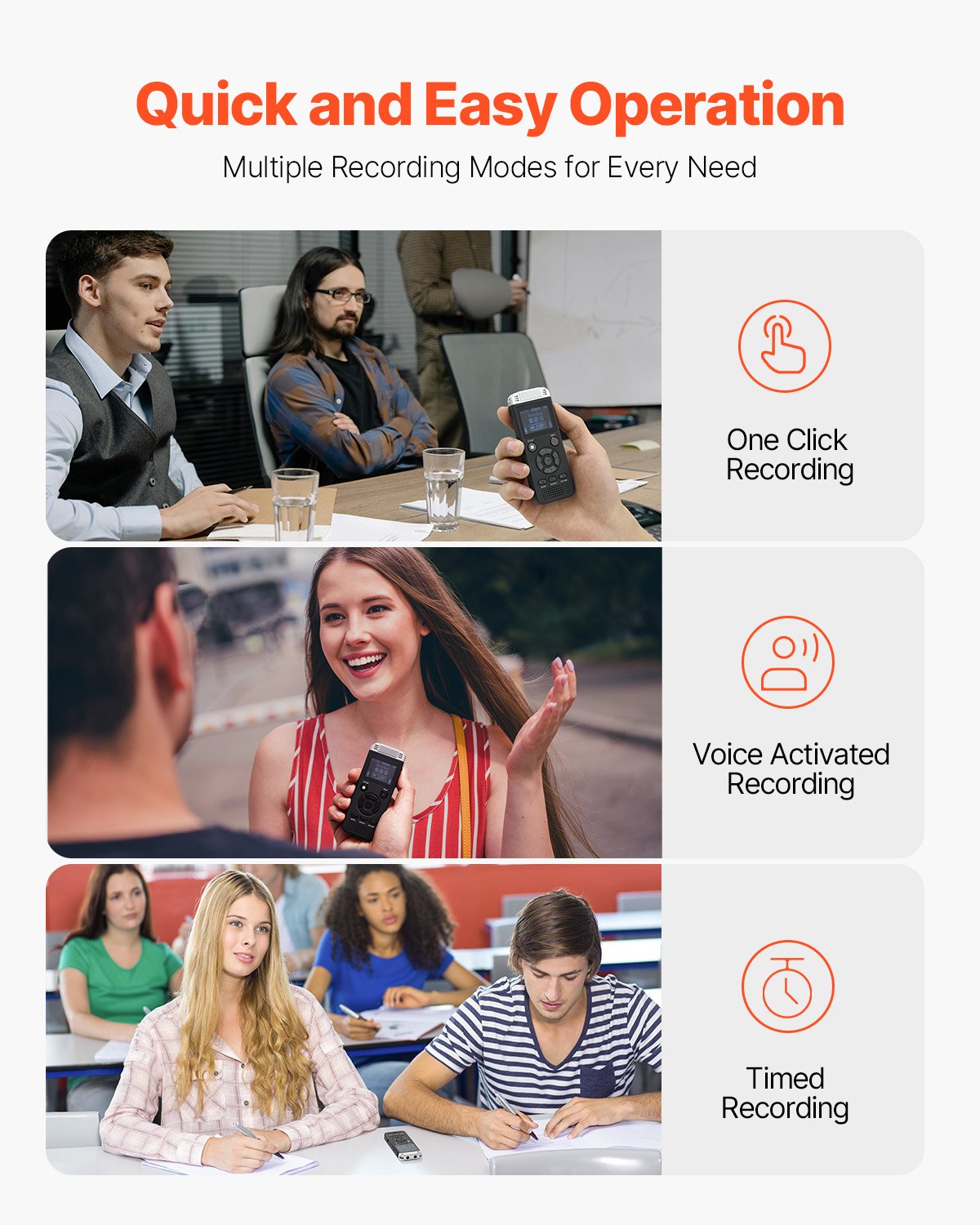 VEVOR Digital Voice Recorder, 128GB, Voice Activated Recorder with Playback, Audio Recording Device with Password USB, 8730 Hours of Storage 40 Hours of Continuous Recording, for Lectures, Meetings - BXLYJ1100MAH86SOMV9 - view 6