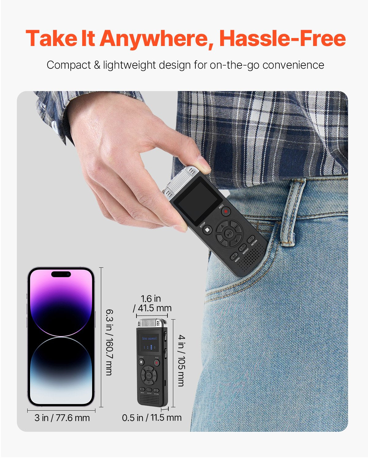 VEVOR Digital Voice Recorder, 128GB, Voice Activated Recorder with Playback, Audio Recording Device with Password USB, 8730 Hours of Storage 40 Hours of Continuous Recording, for Lectures, Meetings - BXLYJ1100MAH86SOMV9 - view 7