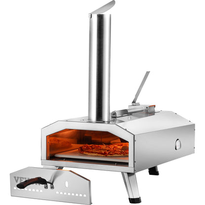 VEVOR Portable Outdoor Oven, 12-inch Pizza Oven, Pellet & Chips & Charcoal Tri-Fuel, Stainless Steel Pizza Grill, Includes Pizza Stone, Waterproof Cover, Shovel, Ideal for Camping & Backyard, Silver - BXPSL12YCKLB109Y9V0 - view 1