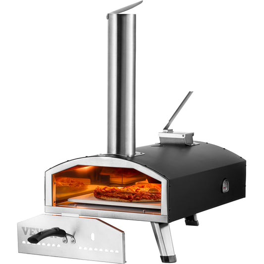 VEVOR Portable Outdoor Oven, 12-inch Pizza Oven, Pellet & Chips & Charcoal Tri-Fuel, Iron Spray Pizza Grill, Includes Pizza Stone, Waterproof Cover, Shovel, Ideal for Camping & Backyard, Black - BXPSL12YCKLPIX7UGV0 - view 1