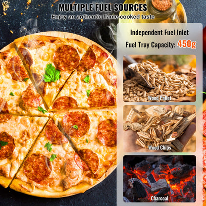 VEVOR Portable Outdoor Oven, 12-inch Pizza Oven, Pellet & Chips & Charcoal Tri-Fuel, Iron Spray Pizza Grill, Includes Pizza Stone, Waterproof Cover, Shovel, Ideal for Camping & Backyard, Black - BXPSL12YCKLPIX7UGV0 - view 4