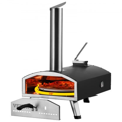 VEVOR Portable Outdoor Oven, 12-inch Pizza Oven, Pellet & Chips & Charcoal Tri-Fuel, Iron Spray Pizza Grill, Includes 210° Rotatable Pizza Stone, Scoop, Ideal for Camping & Backyard, Black - BXPSL12YCKLPK77LXV0 - view 2