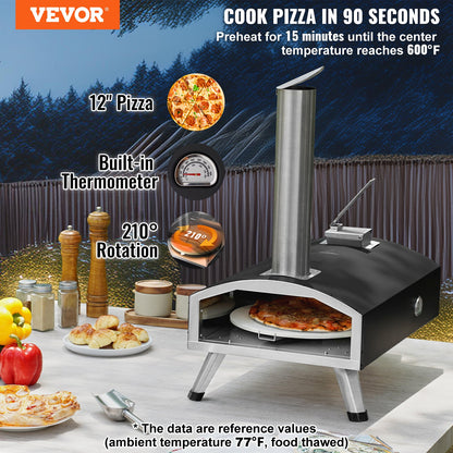 VEVOR Portable Outdoor Oven, 12-inch Pizza Oven, Pellet & Chips & Charcoal Tri-Fuel, Iron Spray Pizza Grill, Includes 210° Rotatable Pizza Stone, Scoop, Ideal for Camping & Backyard, Black - BXPSL12YCKLPK77LXV0 - view 3