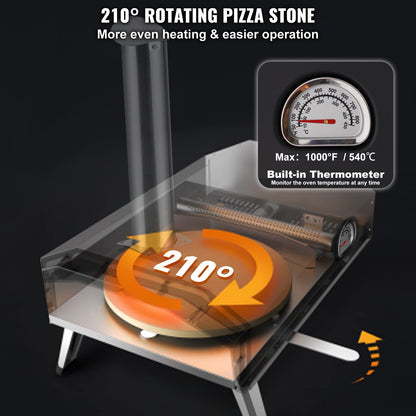 VEVOR Portable Outdoor Oven, 12-inch Pizza Oven, Pellet & Chips & Charcoal Tri-Fuel, Iron Spray Pizza Grill, Includes 210° Rotatable Pizza Stone, Scoop, Ideal for Camping & Backyard, Black - BXPSL12YCKLPK77LXV0 - view 5