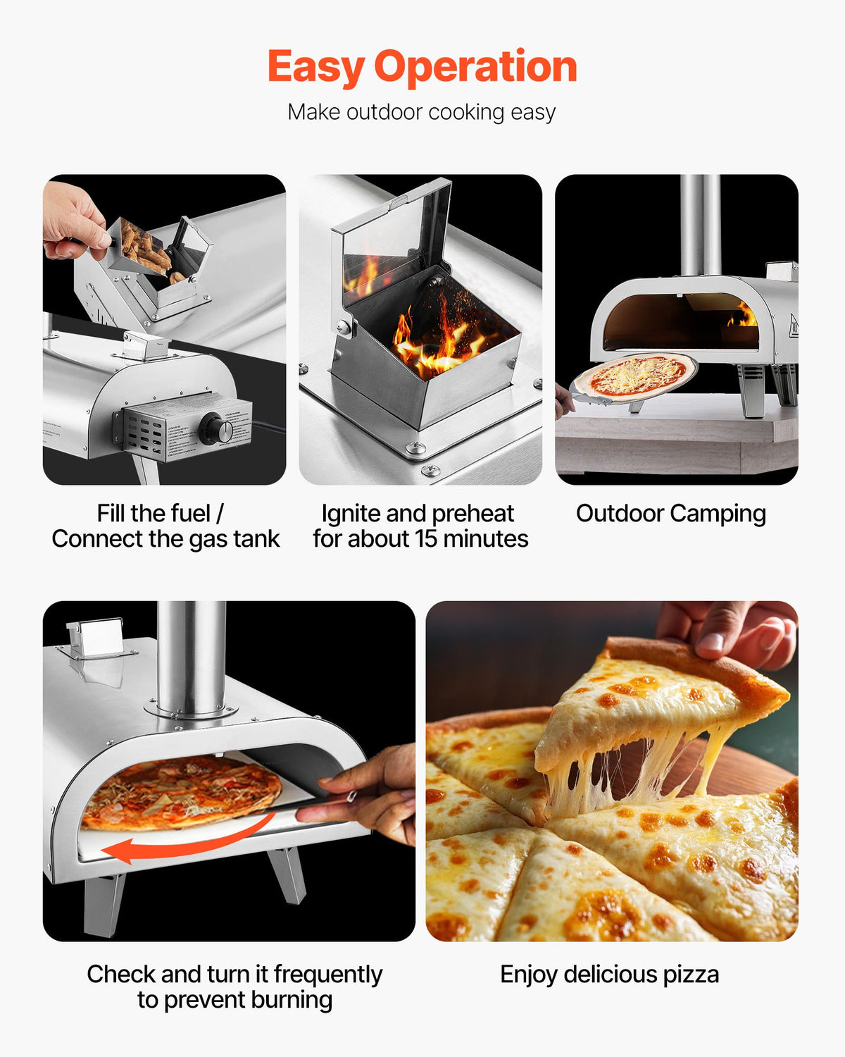 VEVOR Dual Fuel Pizza Oven Outdoor, 12 Inch Wood Fire & Propane Gas Pizza Oven, Pellet & Propane Pizza-Maker with Thermometer, Stainless Steel Pizza-Cook for Outside Camping & Backyard - BXPSLDNZWDJB2V24Q001V0 - view 7