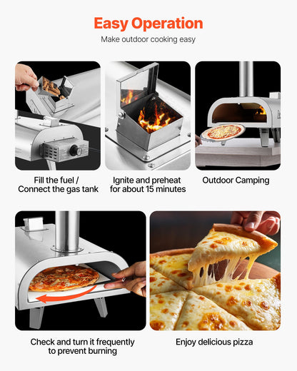 VEVOR Dual Fuel Pizza Oven Outdoor, 12 Inch Wood Fire & Propane Gas Pizza Oven, Pellet & Propane Pizza-Maker with Thermometer, Stainless Steel Pizza-Cook for Outside Camping & Backyard - BXPSLDNZWDJB2V24Q001V0 - view 7
