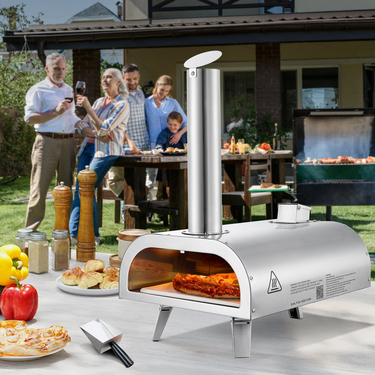 VEVOR Dual Fuel Pizza Oven Outdoor, 12 Inch Wood Fire & Propane Gas Pizza Oven, Pellet & Propane Pizza-Maker with Thermometer, Stainless Steel Pizza-Cook for Outside Camping & Backyard - BXPSLDNZWDJB2V24Q001V0 - view 9
