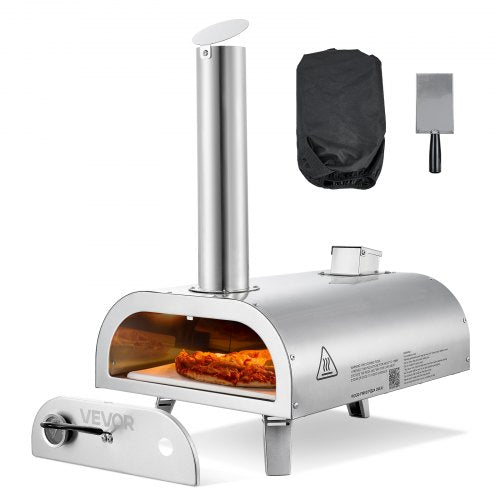 VEVOR Pizza Oven Outdoor, 12" Pellet Pizza Oven, Portable Pizza-Stove with Built-in Thermometer, Wood Fired Stainless Steel Pizza-Maker, for Backyard, Camping, Pizza-Stone, Shovel, Carry Bag, Silver - BXPSLDNZWDJBYMH4A001V0 - view 2