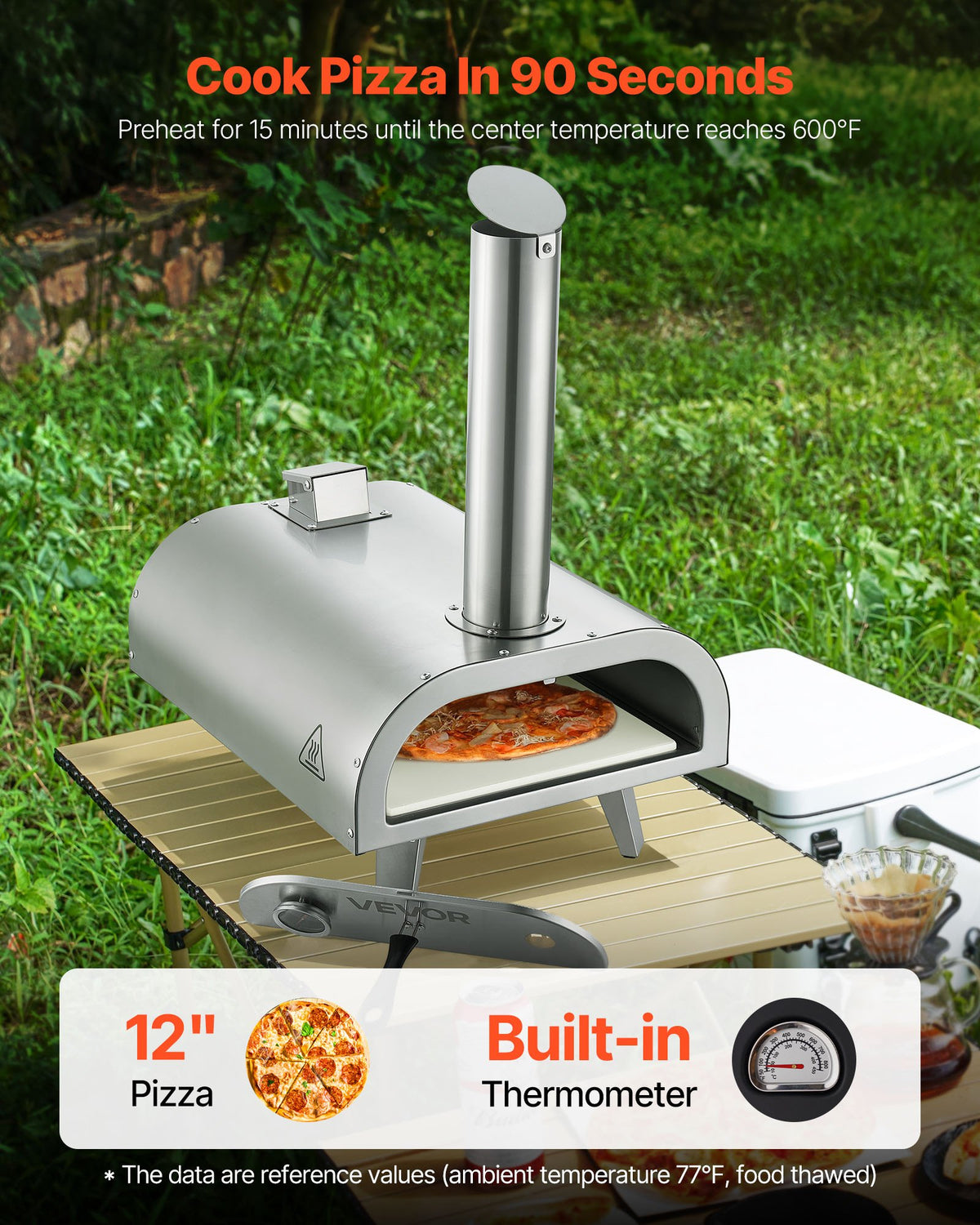 VEVOR Pizza Oven Outdoor, 12" Pellet Pizza Oven, Portable Pizza-Stove with Built-in Thermometer, Wood Fired Stainless Steel Pizza-Maker, for Backyard, Camping, Pizza-Stone, Shovel, Carry Bag, Silver - BXPSLDNZWDJBYMH4A001V0 - view 3