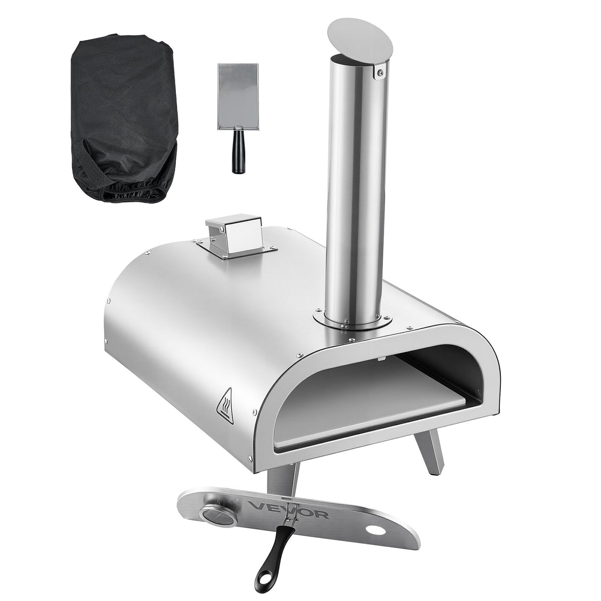 VEVOR Pizza Oven Outdoor, 12" Pellet Pizza Oven, Portable Pizza-Stove with Built-in Thermometer, Wood Fired Stainless Steel Pizza-Maker, for Backyard, Camping, Pizza-Stone, Shovel, Carry Bag, Silver - BXPSLDNZWDJBYMH4A001V0 - view 10