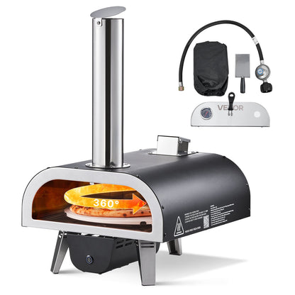 VEVOR Dual Fuel Pizza Oven Outdoor, 12 in Wood Fire & Propane Gas Pizza Oven, Pellet & Propane Pizza-Maker with Thermometer, Iron Spray Electric Rotation Pizza-Cook for Outside Camping & Backyard - BXPSLDNZWDJP63M9D001V9 - view 1