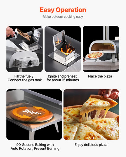 VEVOR Dual Fuel Pizza Oven Outdoor, 12 in Wood Fire & Propane Gas Pizza Oven, Pellet & Propane Pizza-Maker with Thermometer, Iron Spray Electric Rotation Pizza-Cook for Outside Camping & Backyard - BXPSLDNZWDJP63M9D001V9 - view 8