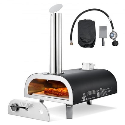 VEVOR Dual Fuel Pizza Oven Outdoor, 12 in Wood Fire & Propane Gas Pizza Oven, Portable Pellet & Propane Pizza-Maker with Thermometer, Iron Spray Black Shell Pizza-Cook for Outside Camping & Backyard - BXPSLDNZWDJP7H86H001V0 - view 2
