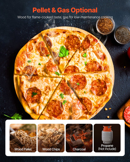 VEVOR Dual Fuel Pizza Oven Outdoor, 12 in Wood Fire & Propane Gas Pizza Oven, Portable Pellet & Propane Pizza-Maker with Thermometer, Iron Spray Black Shell Pizza-Cook for Outside Camping & Backyard - BXPSLDNZWDJP7H86H001V0 - view 4