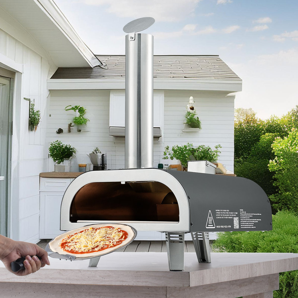VEVOR Dual Fuel Pizza Oven Outdoor, 12 in Wood Fire & Propane Gas Pizza Oven, Portable Pellet & Propane Pizza-Maker with Thermometer, Iron Spray Black Shell Pizza-Cook for Outside Camping & Backyard - BXPSLDNZWDJP7H86H001V0 - view 9