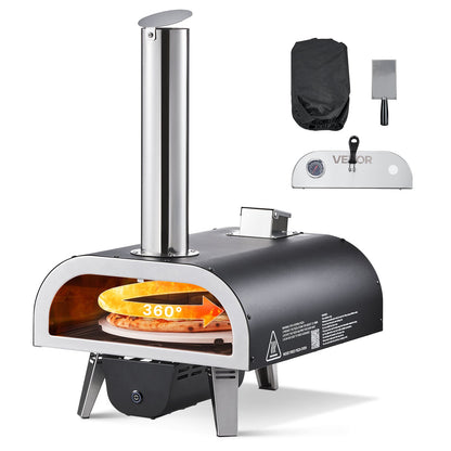 VEVOR Outdoor Pizza Oven, 12 in Wood Fired Pizza Ovens, Pellet Pizza-Stove with Thermometer & Electric Rotation, Portable Pizza-Maker for Outside Backyard Patio Camping, Pizza-Stone, Carry Bag, Shovel - BXPSLDNZWDJPCLPZU001V9 - view 1