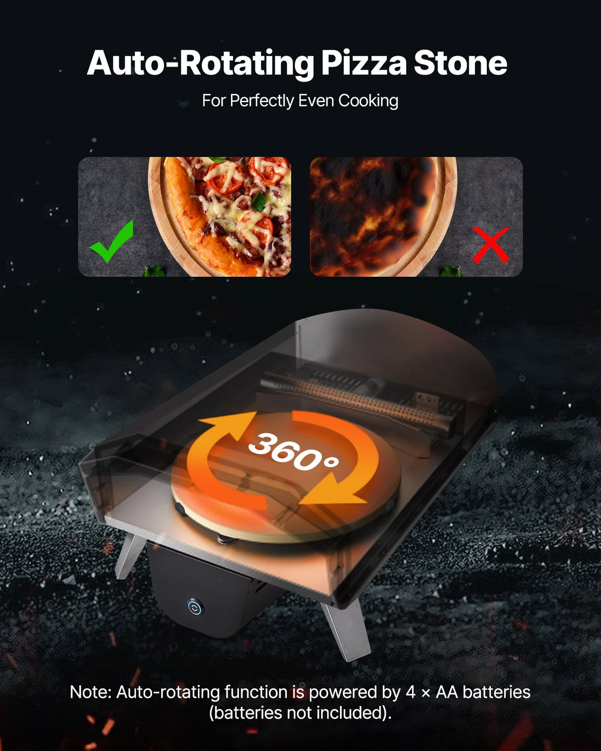 VEVOR Outdoor Pizza Oven, 12 in Wood Fired Pizza Ovens, Pellet Pizza-Stove with Thermometer & Electric Rotation, Portable Pizza-Maker for Outside Backyard Patio Camping, Pizza-Stone, Carry Bag, Shovel - BXPSLDNZWDJPCLPZU001V9 - view 5