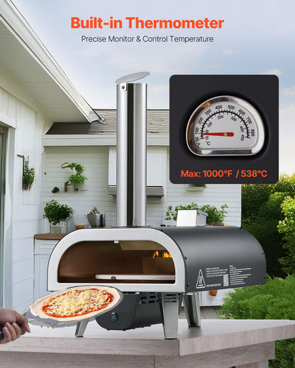 VEVOR Outdoor Pizza Oven, 12 in Wood Fired Pizza Ovens, Pellet Pizza-Stove with Thermometer & Electric Rotation, Portable Pizza-Maker for Outside Backyard Patio Camping, Pizza-Stone, Carry Bag, Shovel - BXPSLDNZWDJPCLPZU001V9 - view 6