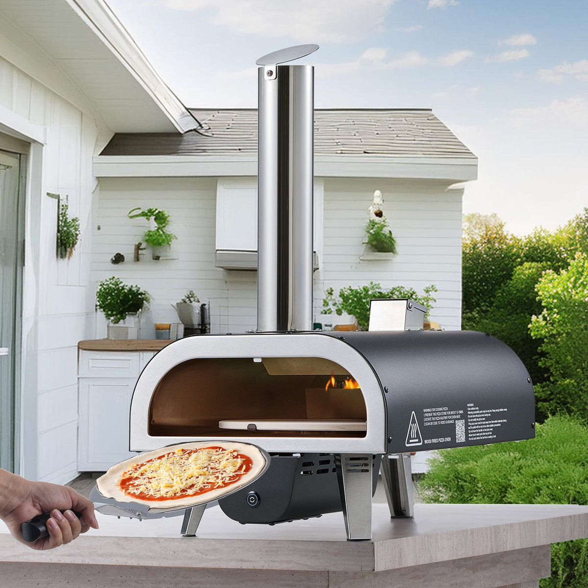 VEVOR Outdoor Pizza Oven, 12 in Wood Fired Pizza Ovens, Pellet Pizza-Stove with Thermometer & Electric Rotation, Portable Pizza-Maker for Outside Backyard Patio Camping, Pizza-Stone, Carry Bag, Shovel - BXPSLDNZWDJPCLPZU001V9 - view 9