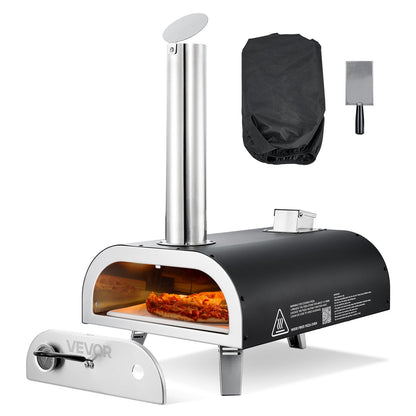 VEVOR Outdoor Pizza Oven, 12 Inch Wood Fired Pizza Ovens, Pellet Pizza-Stove with Thermometer, Portable Pizza-Maker for Outside Backyard Patio Camping, Pizza-Stone, Carry Bag, Shovel, Black - BXPSLDNZWDJPFZ2JF001V0 - view 1